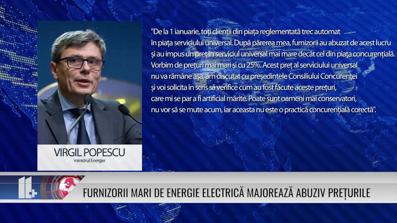 VIRGIL POPESCU: FURNIZORII MARI DE ENERGIE ELECTRICĂ MAJOREAZĂ ABUZIV PREȚURILE