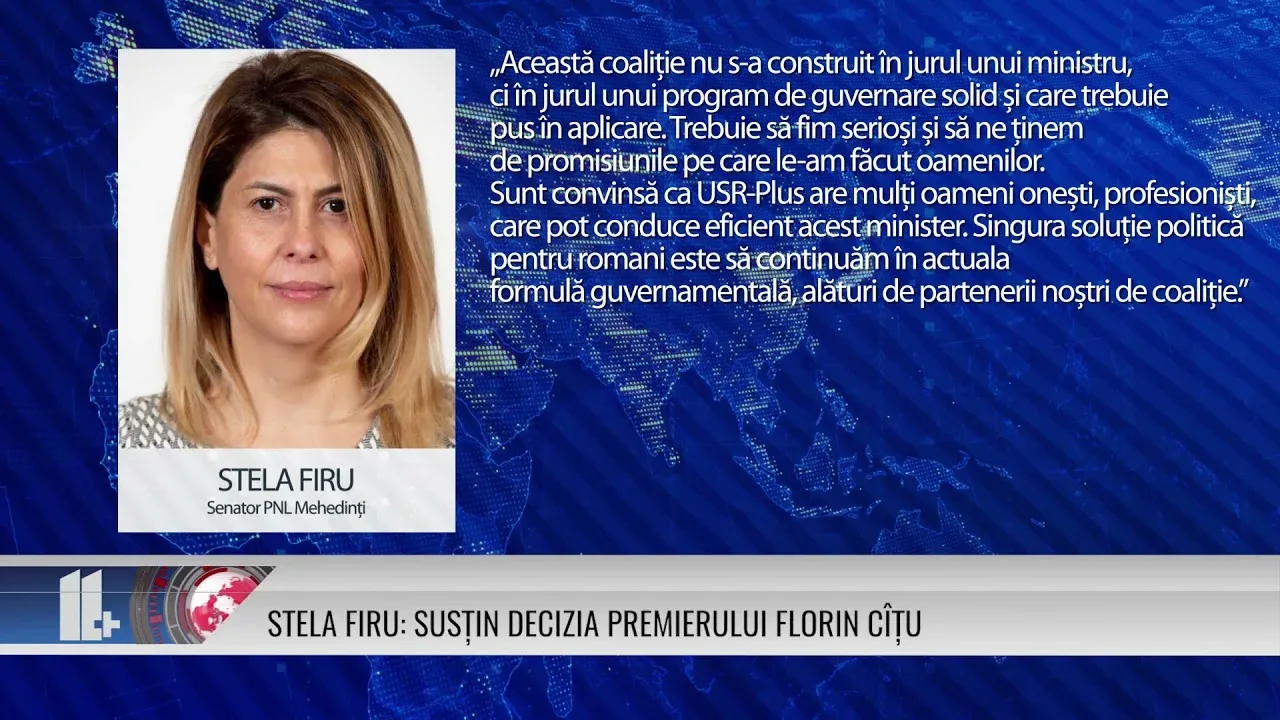 STELA FIRU: SUSȚIN DECIZIA PREMIERULUI FLORIN CÎȚU