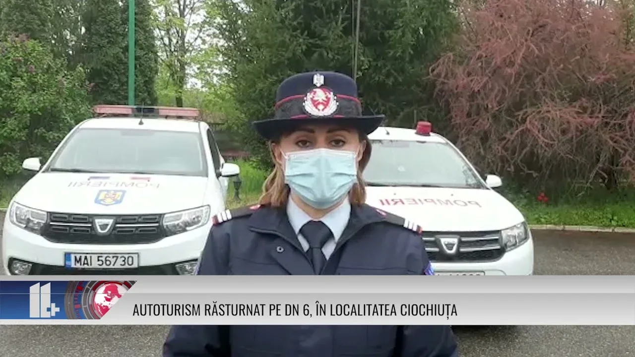 AUTOTURISM RĂSTURNAT PE DN 6, ÎN LOCALITATEA CIOCHIUȚA