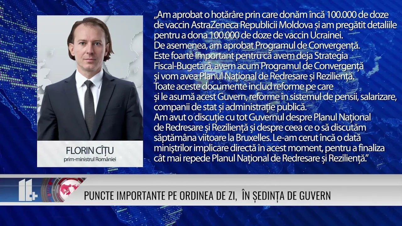 PUNCTE IMPORTANTE PE ORDINEA DE ZI, ÎN ȘEDINȚA DE GUVERN