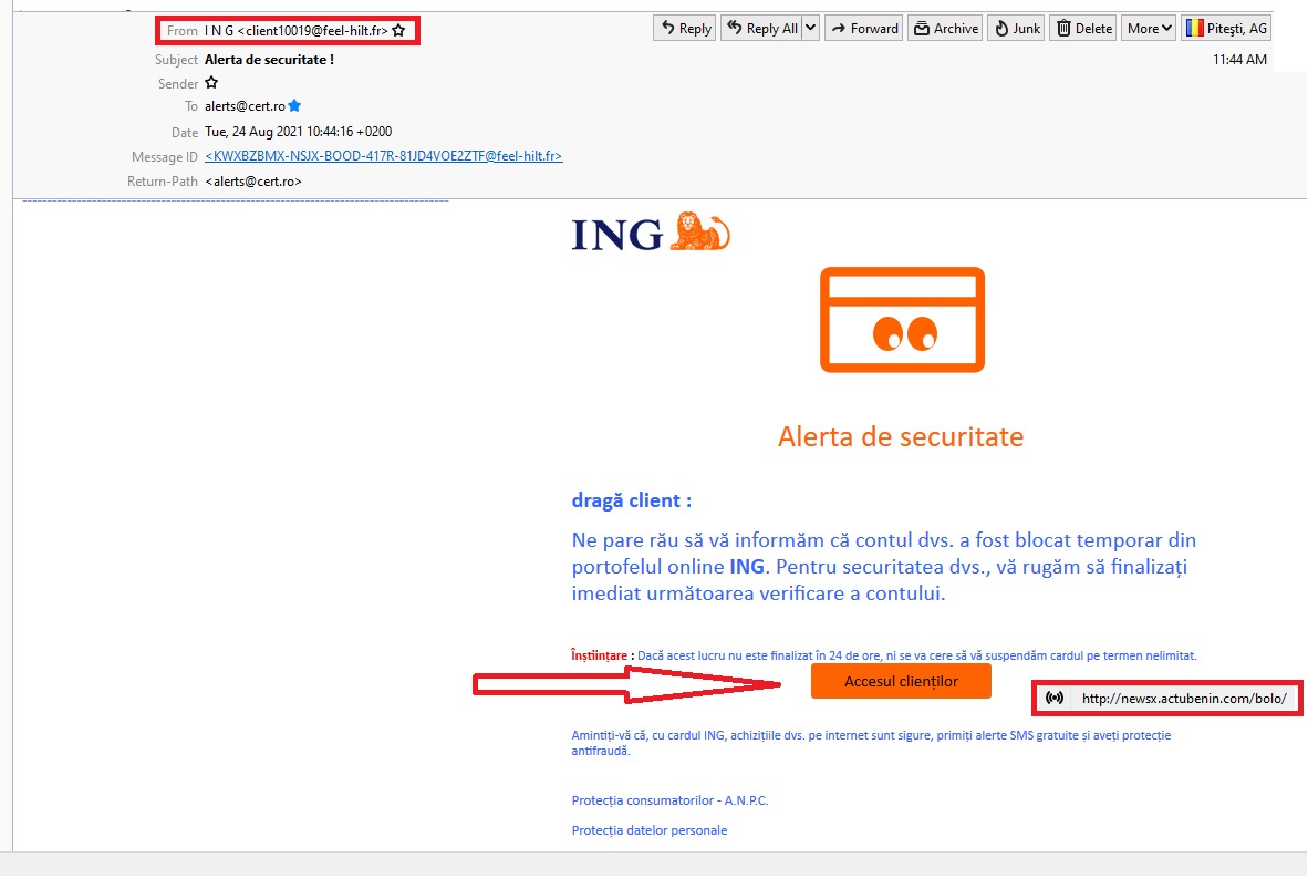 ATENȚIE LA E-MAIL-URILE PRIMITE DE LA BANCA ING!