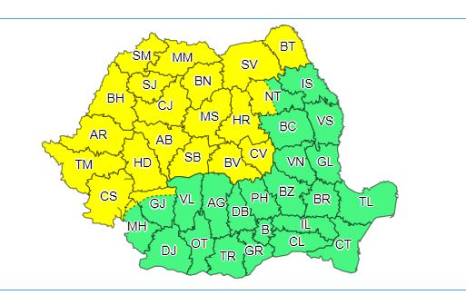 ATENȚIE! Avertizare de cod galben de furtuni și vijelii