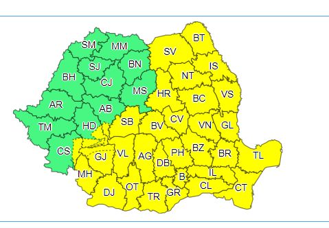 Atenție! Avertizare de cod galben de furtuni pentru Mehedinți