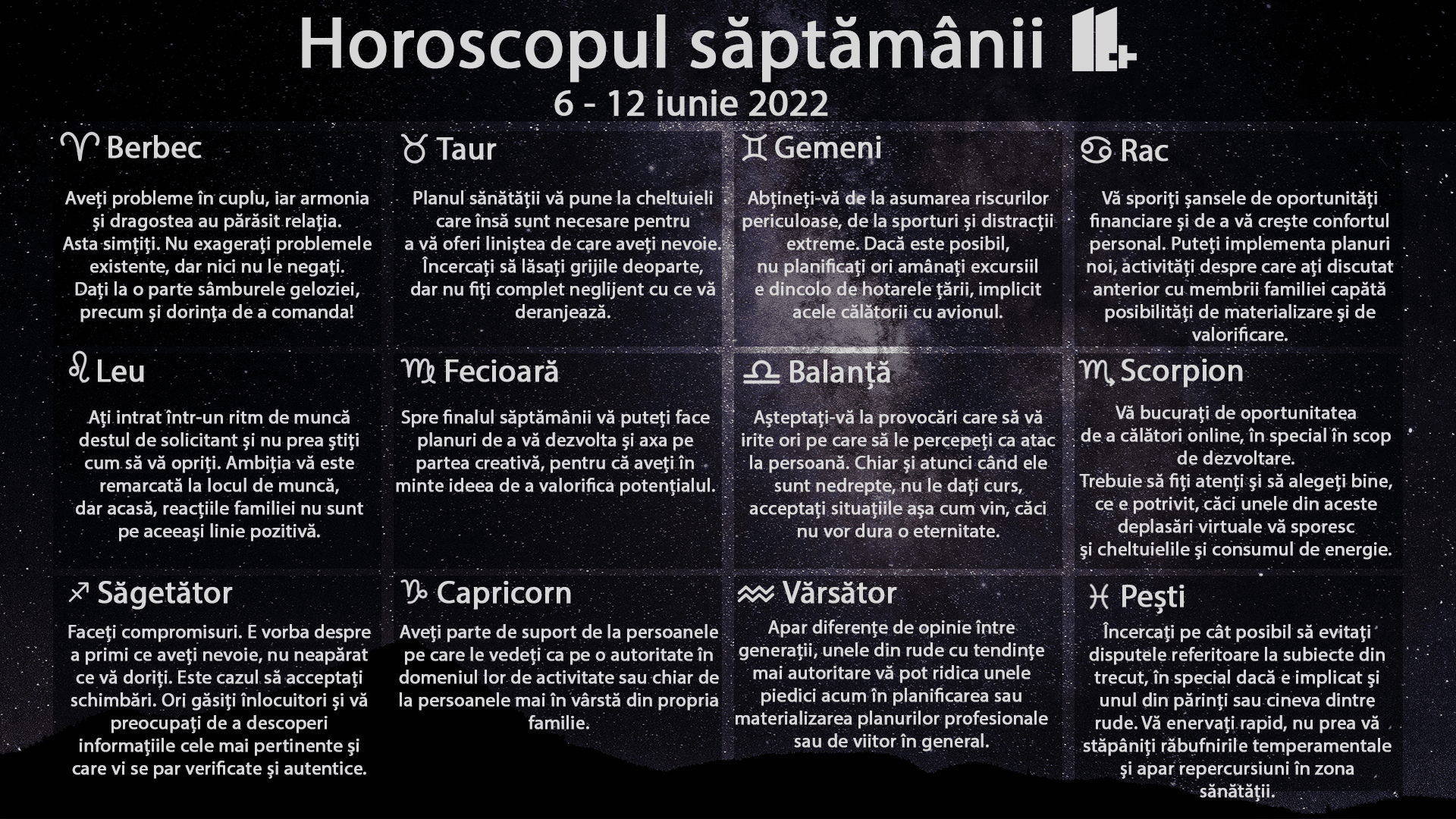 Horoscopul săptămânii 11 plus, 6 – 12 iunie 2022