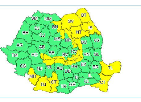 Meteo: Avertizare de cod galben pentru județul Mehedinți