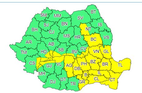 Atenție! Avertizare nouă de cod galben pentru județul Mehedinți