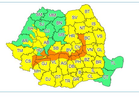 Meteo: Atenție! Avertizare de cod portocaliu și cod galben pentru județul Mehedinți