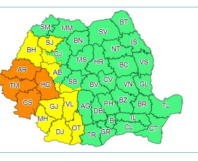 Meteo: Atenție! O nouă avertizare de cod galben de furtuni