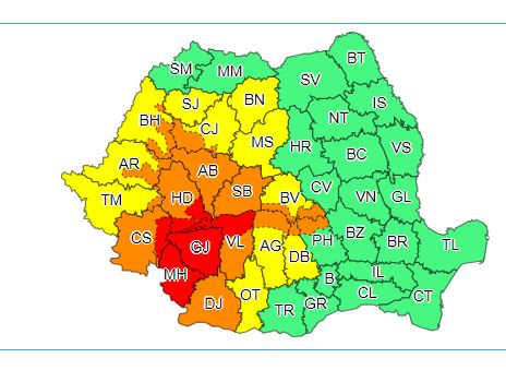 Atenție! Avertizare de cod roșu de averse torențiale și abundente în județul Mehedinți