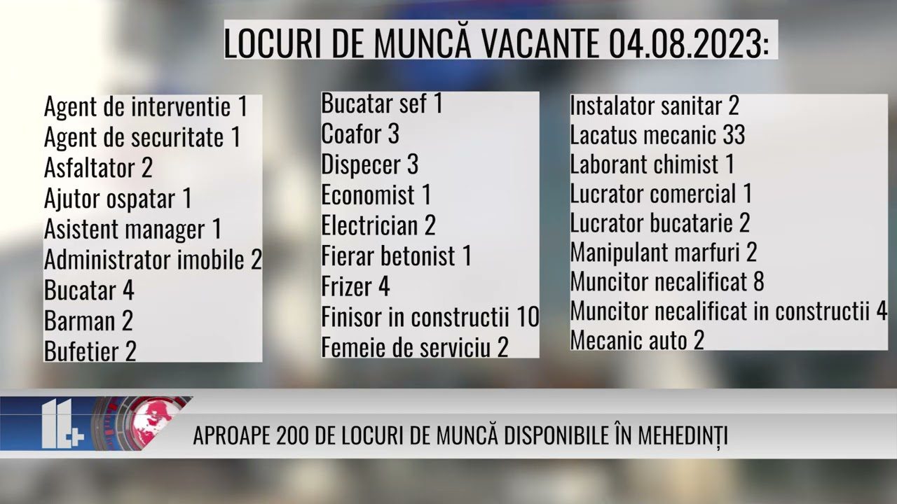 Aproape 200 de locuri de muncă disponibile în Mehedinți