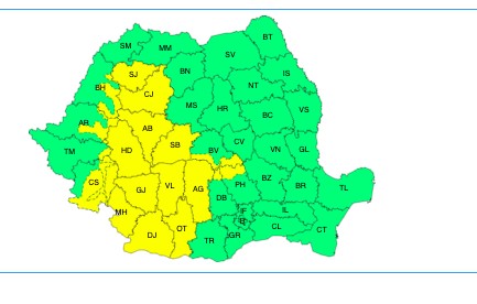 Atenție! Avertizare de cod galben de instabilitate atmosferică temporar accentuată