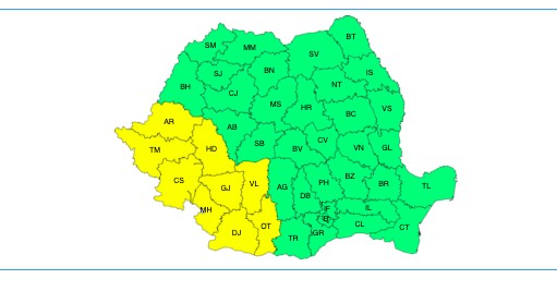 Atenție! Avertizare de cod galben de instabilitate atmosferică temporar accentuată