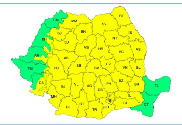 Avertizare de cod galben de instabilitate atmosferică temporar accentuată