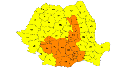 Atenție! Avertizare de cod galben de instabilitate atmosferică, ploi însemnate cantitativ și intensificări ale vântului