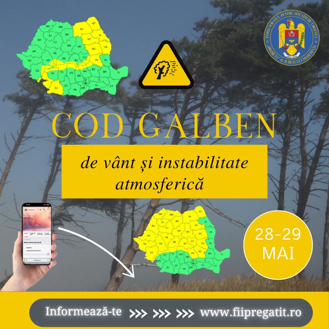 Atenționarea Cod Galben a fost prelungită, până la ora 23:00!
